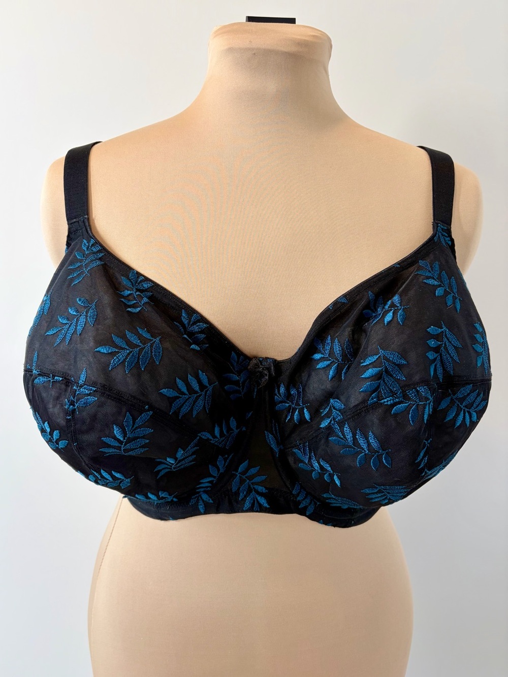 Panache Tango Balcony Bra Underwire | Black with Blue Leaf Embroidery | Size 32K